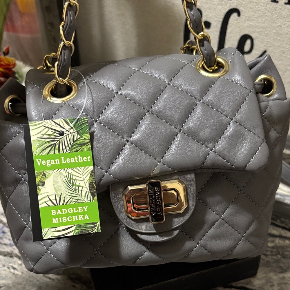 Badgley Mischka Quilted Vegan Leather Mini Bag in Gray
